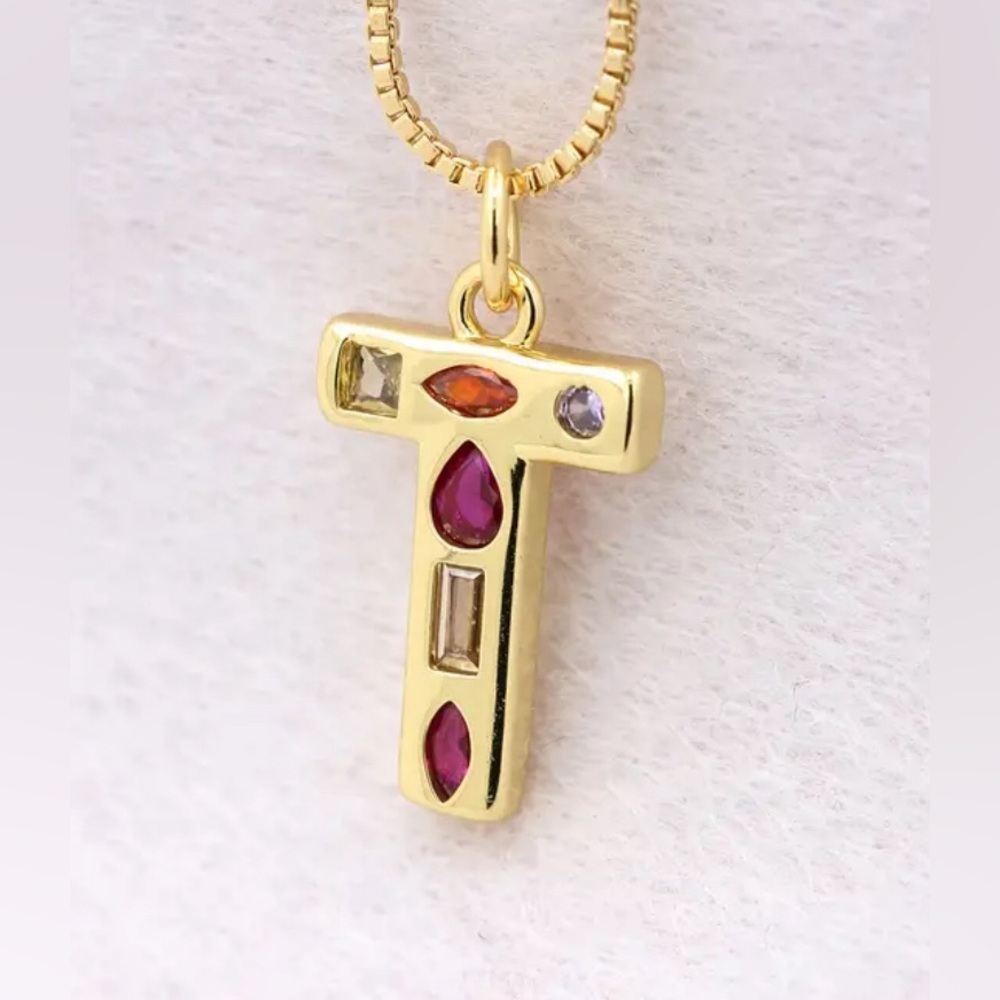 Letter “T” Pendant Necklace on Gold coloured Chain